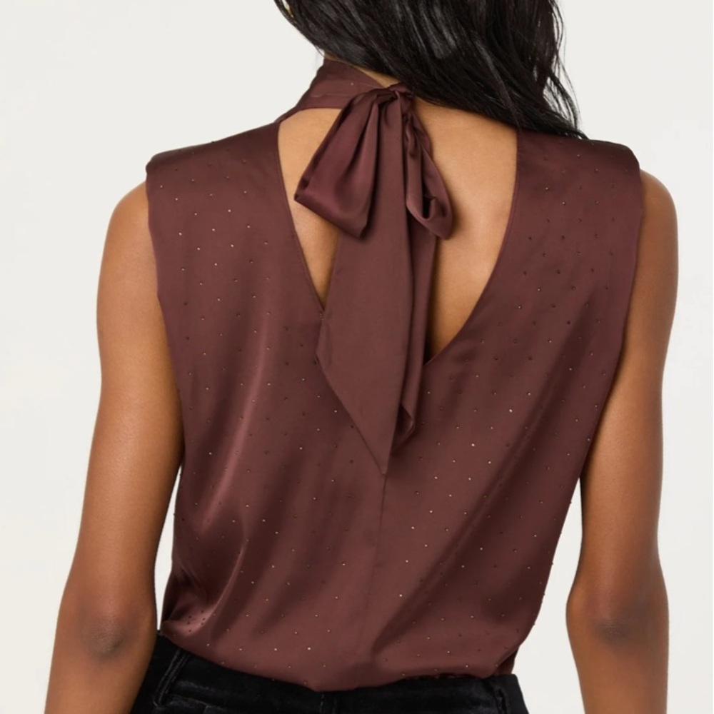 ASTR the Label Inaya Satin Rhinestone Embellished Top Brown Large NWT NEW - Picture 4 of 8
